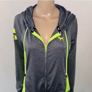 PINK VICTORIA’S SECRET ‘Ultimate’ Dark Grey & Neon Green Sporty Zip-Up Hoodie
